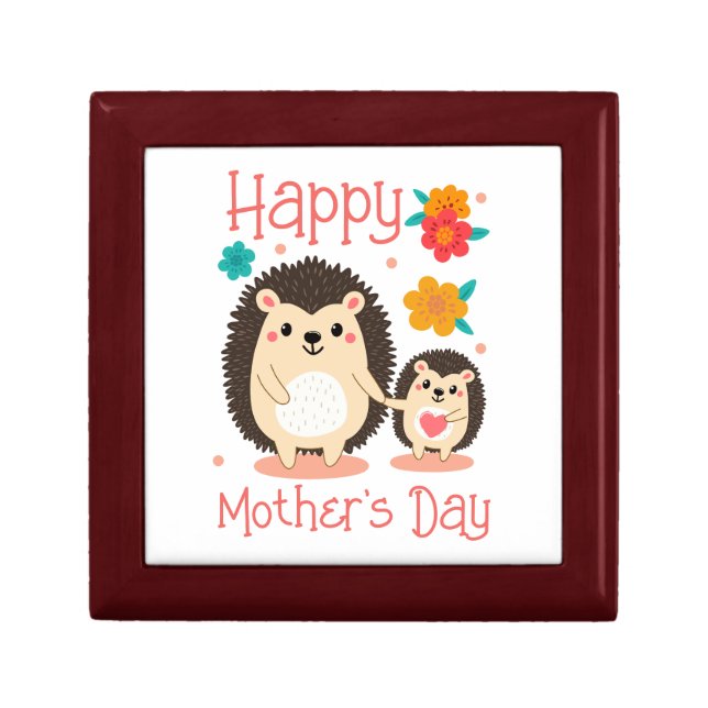 Happy Mother's Day Mom And Baby Hedgehog  Gift Box (Front)