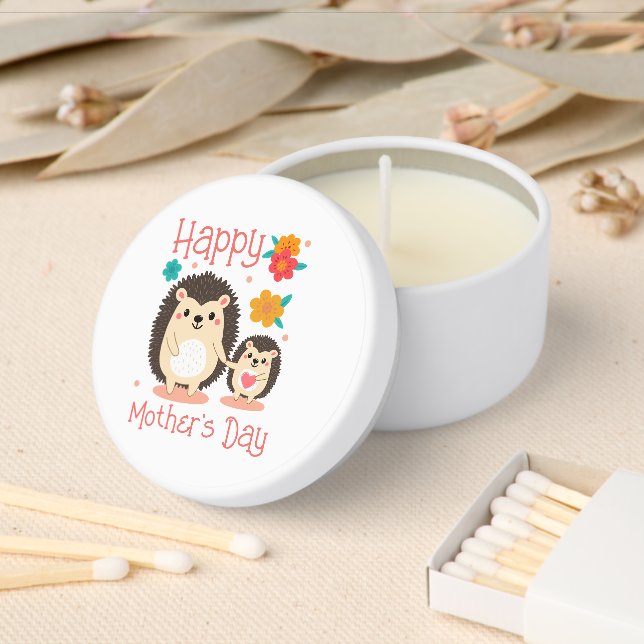 Happy Mother's Day Mom And Baby Hedgehog  Mini Candle Favors (Insitu)