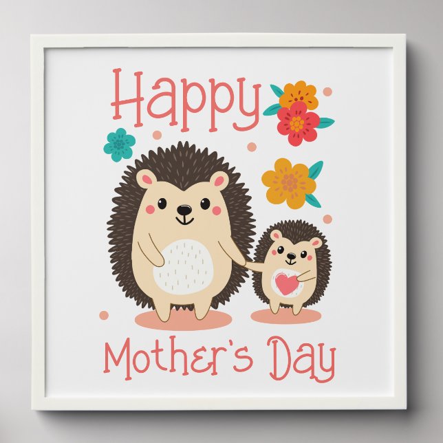 Happy Mother's Day Mom And Baby Hedgehog  Peel And Stick Photo Tile (Front Set)