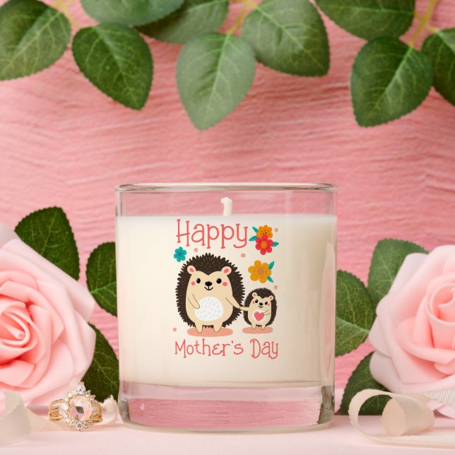 Happy Mother's Day Mom And Baby Hedgehog  Scented Candle (Wedding)