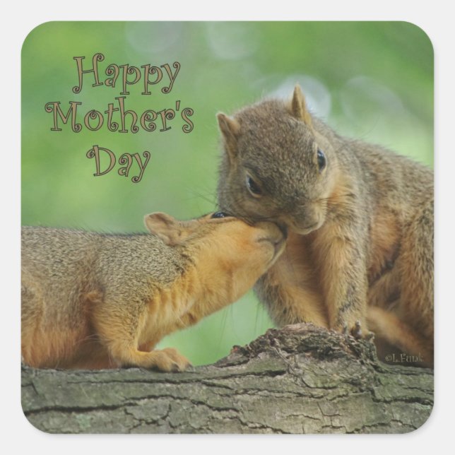 Happy Mother's Day - Mom and Baby Squirrel Square Sticker (Front)