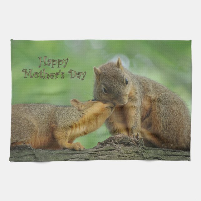 Happy Mother's Day - Mom and Baby Squirrel Towel (Horizontal)