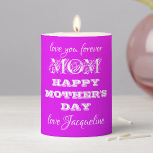 Happy Mother's Day Mom Chic Script Name Elegant Pillar Candle