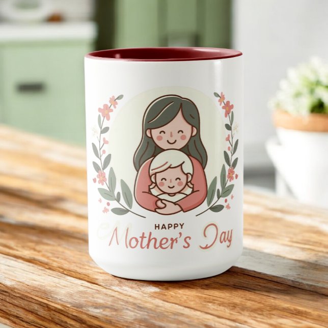 Happy Mother's Day - Mom & Child Embrace Floral Mug (Creator Uploaded)