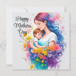 Happy Mothers Day Mom & Child Holiday Card