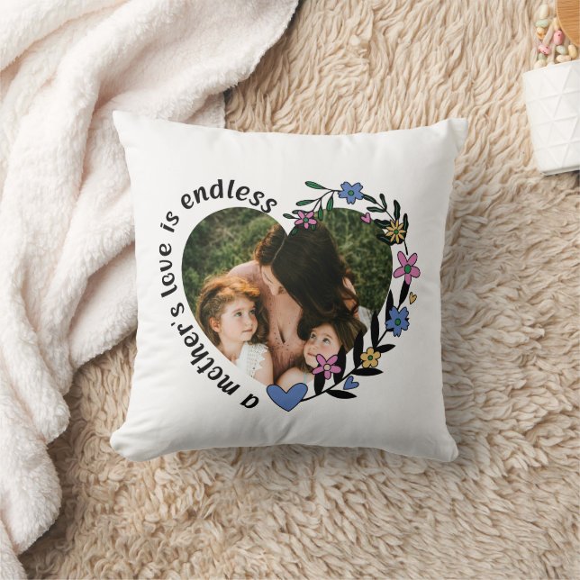 Happy Mothers Day Mom Custom Heart Photo  Throw Pillow (Blanket)