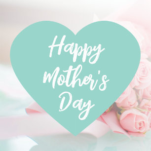 Happy Mother's Day Mom Cute Love Heart Mint Green Heart Sticker