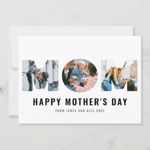 Happy Mothers Day MOM Cutout Simple 3 Photo Card