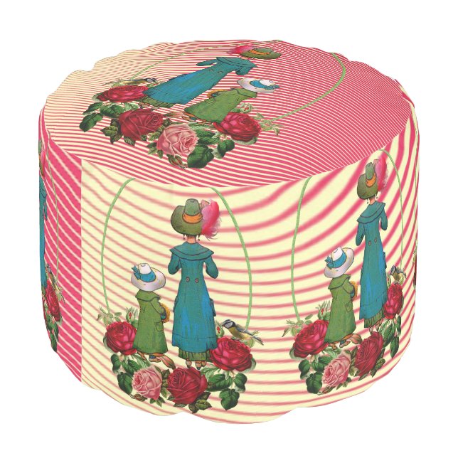 Happy Mother's Day Mom Daughter Red Rustic Roses  Pouf (Angled Back)