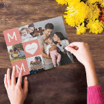 Happy Mother's Day Mom, Family Photo Collage Jigsaw Puzzle<br><div class="desc">Celebrate mother's day with our beautiful personalized family photo jigsaw puzzle. The design features a multiple photo layout to add your own photos. The word "mom" is placed inside pink squares, customize with mommies name inside the heart. Make a special family memory with this fun family jigsaw puzzle. Perfect gift...</div>