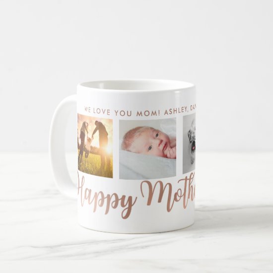 Happy Mother's Day Mom Faux Rose Gold Photo Grid Coffee Mug