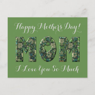 Happy Mother's Day Mom I Love You Floral Green Postcard