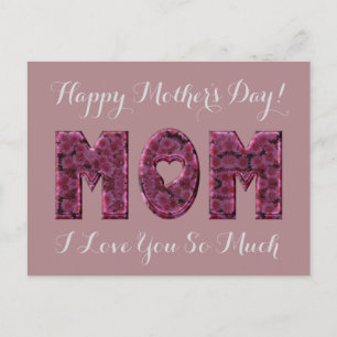 Happy Mother's Day Mom I Love You Floral Pink Postcard