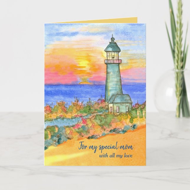 Happy Mother's Day Mom Lighthouse Sunrise Card (Front)