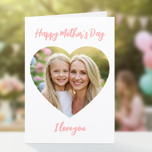 Happy Mother's Day Mom Photo Cute Heart Coral Pink Card