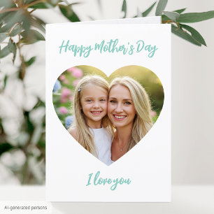 Happy Mother's Day Mom Photo Cute Heart Mint Green Card