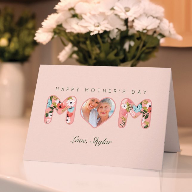 Happy Mother's Day Mom Pink Floral Blossom Photo Card (Creator Uploaded)