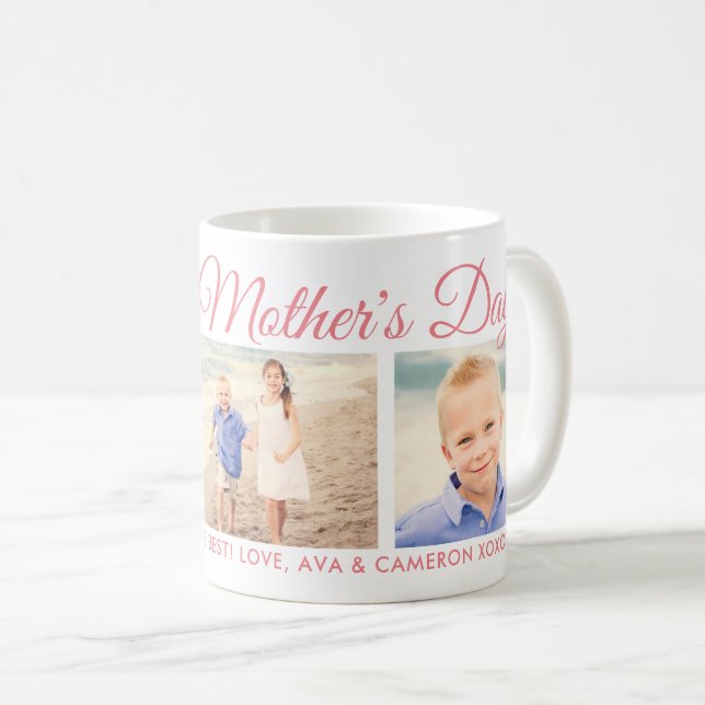 Happy Mothers Day Mom Pink Script Photo Coffee Mug (Front Right)