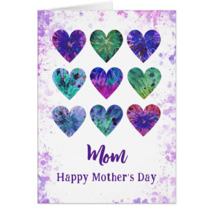 Happy Mothers Day Mom Watercolor Hearts