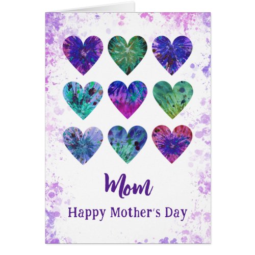 Happy Mothers Day Mom Watercolor Hearts