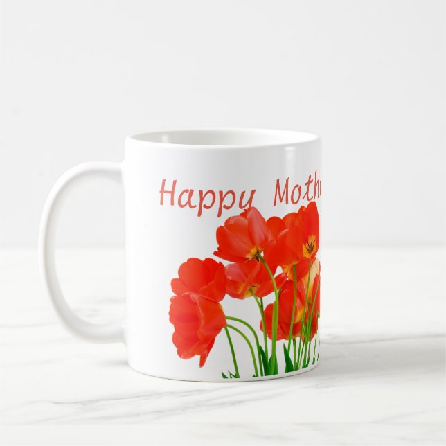 Happy Mother's Day Mom White Mug Tulips Fine Gift (Left)