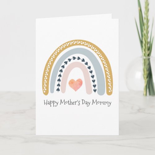 Happy Mothers Day Mommy Watercolor Rainbow Hearts Card