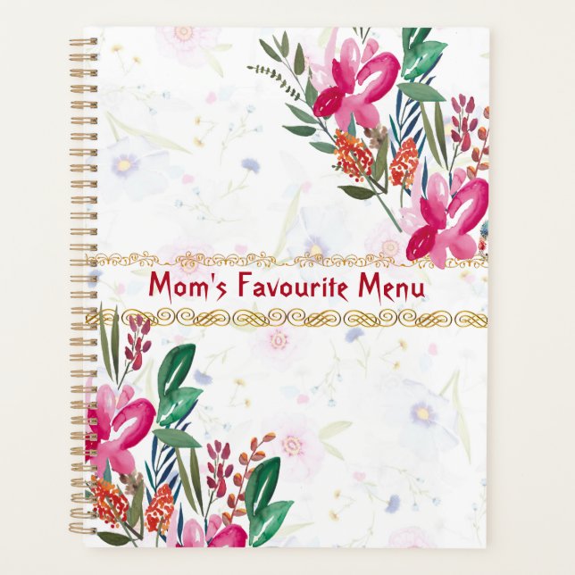 Happy Mothers Day Moms Favorite Menu Pink Flowers  Planner (Front)