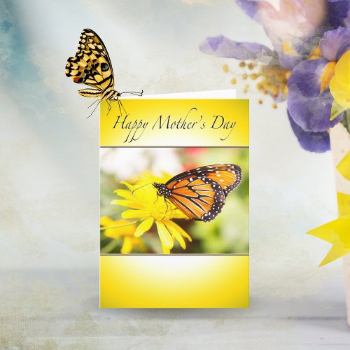 Happy Mothers Day Monarch Butterfly Yellow Daisy  Card