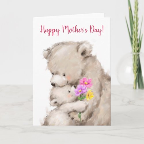 Happy Mothers Day mother and child bear cuddling Card