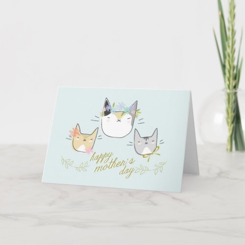 Happy Mothers Day Mother Cat  Kittens Card