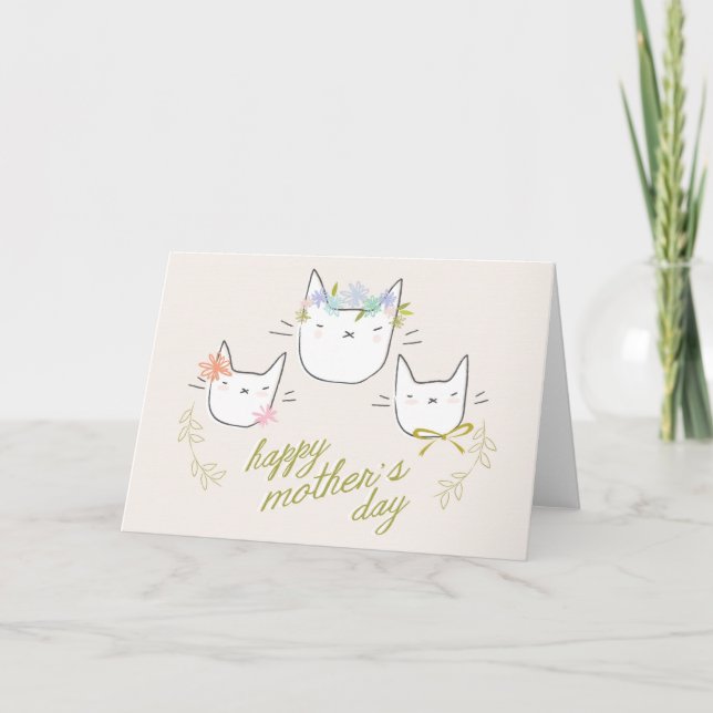 "Happy Mother's Day" Mother Cat & Kittens Card (Front)
