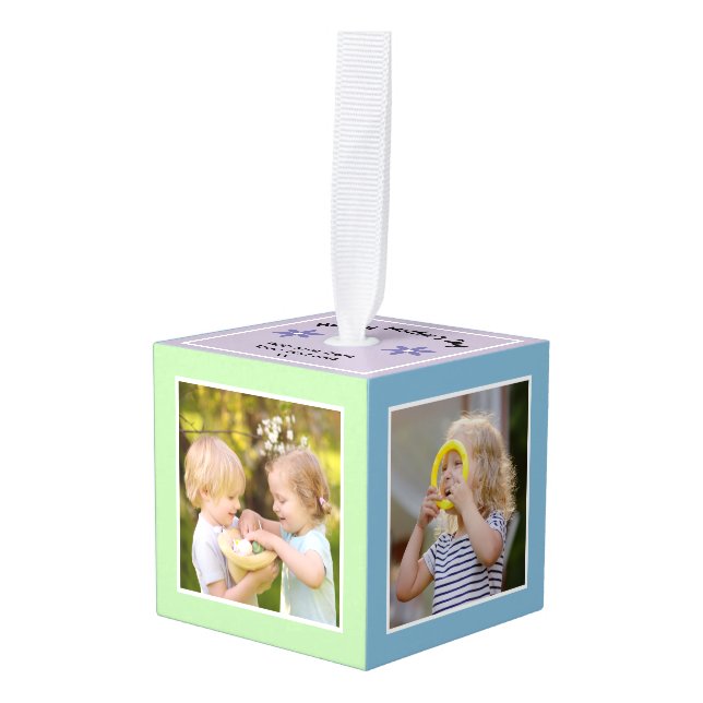 Happy Mother's Day Multi Photo Family Personalized Cube Ornament (Front Angled)