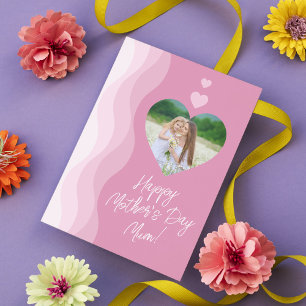 Happy Mother's Day MUM Modern Pink Heart Photo Holiday Card