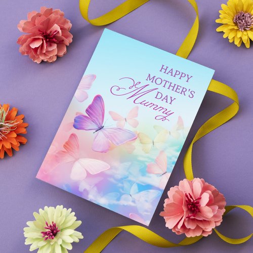 Happy Mothers Day MUMMY Pastel Butterflies Photo Holiday Card