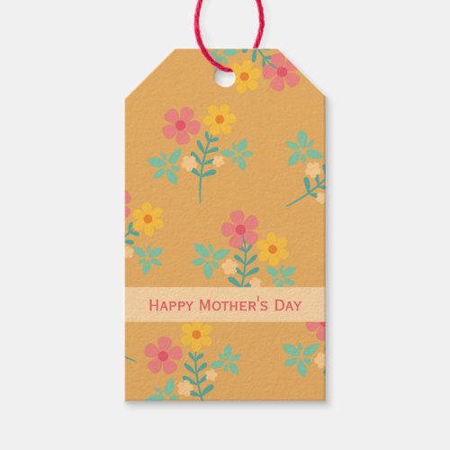 Happy Mothers Day Mustard Retro Daisy Bouquet Gift Tags