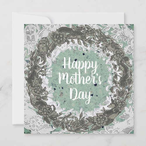 Happy Mothers Day Nature Lacy Woodland Animal Holiday Card