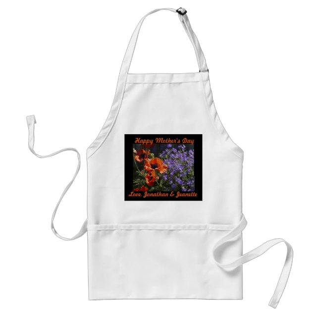 Happy Mother's Day, Orange Poppies, Name, Floral Adult Apron (Front)