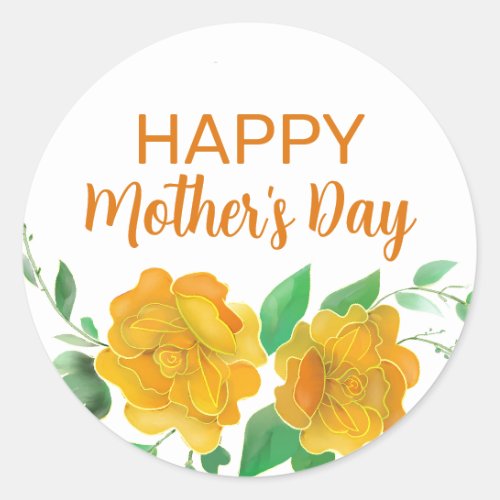 Happy Mothers Day Orange Roses Floral Classic Round Sticker