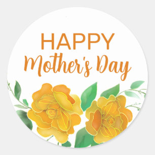 Happy Mother's Day Orange Roses Floral Classic Round Sticker