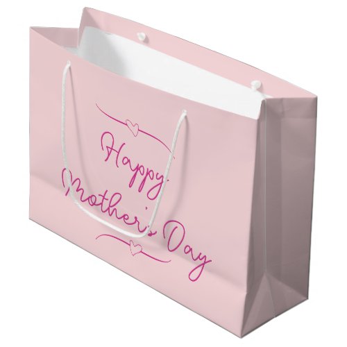 Happy Mothers Day Pale Pink with Hearts Large Gift Bag