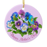 Happy Mother's Day Pansy Violet Flowers Watercolor Ceramic Ornament