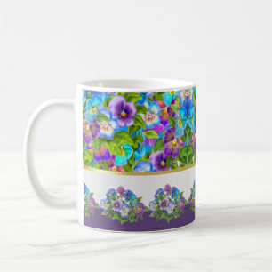 Happy Mother's Day Pansy Violet Flowers Watercolor Coffee Mug