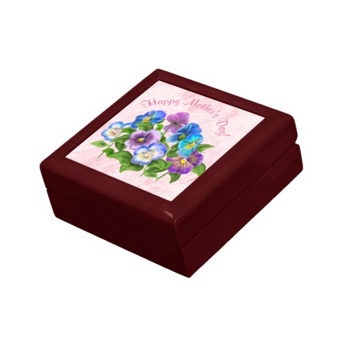 Happy Mothers Day Pansy Violet Flowers Watercolor Gift Box