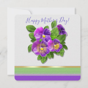 Happy Mother's Day Pansy Violet Flowers Watercolor Holiday Card