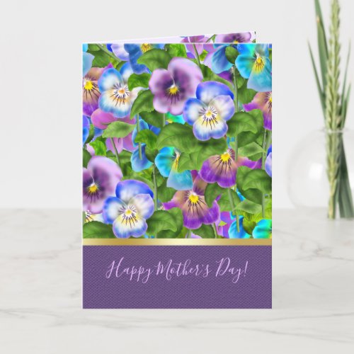 Happy Mothers Day Pansy Violet Flowers Watercolor Holiday Card