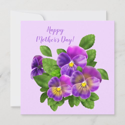 Happy Mothers Day Pansy Violet Flowers Watercolor Holiday Card