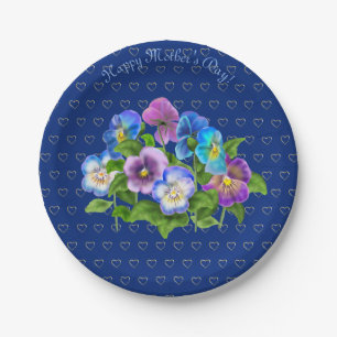 Happy Mother's Day Pansy Violet Flowers Watercolor Paper Plates