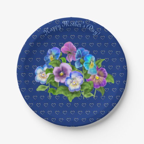 Happy Mothers Day Pansy Violet Flowers Watercolor Paper Plates