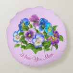 Happy Mother's Day Pansy Violet Flowers Watercolor Round Pillow