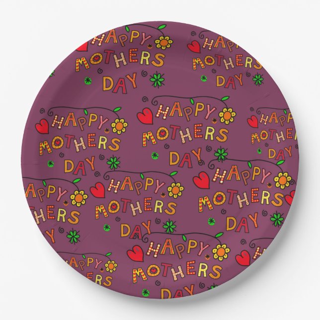 Happy Mothers Day Paper Plates (Front)